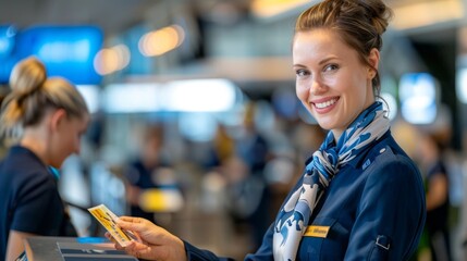 The airport staff smiling