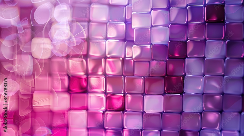 Sticker Pink and purple abstract square tiles mosaic with rounded corners on a blurred background - Stickers