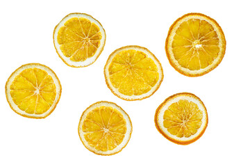 Dried slices of lemon isolated on white background.