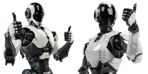 humanoid robot giving thumbs up isolated on a transparent background