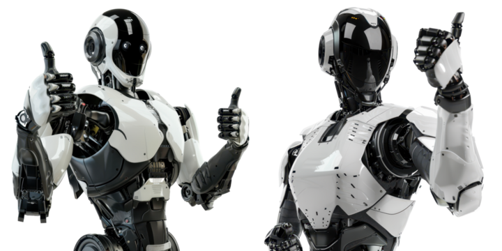 humanoid robot giving thumbs up isolated on a transparent background