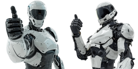 humanoid robot giving thumbs up isolated on a transparent background