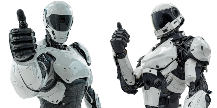 humanoid robot giving thumbs up isolated on a transparent background