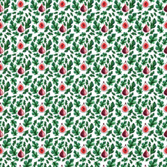 Watercolor seamless pattern with fruits and fig leaves