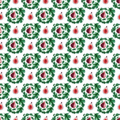 Watercolor seamless pattern with fruits and fig leaves