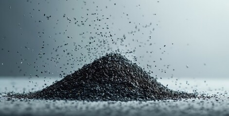 A pile of black gravel on a gray surface