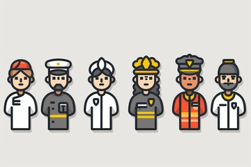 The set includes icons for a doctor, teacher, firefighter, police officer, chef, engineer, artist, and construction worker