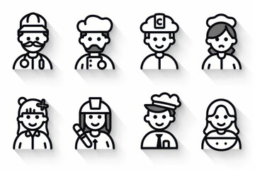 The set includes icons for a doctor, teacher, firefighter, police officer, chef, engineer, artist, and construction worker