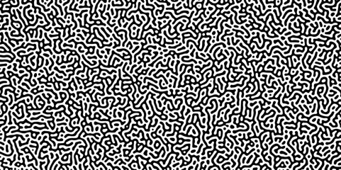 Abstract truing organic wallpaper Turing reaction diffusion monochrome seamless pattern with chaotic motion. Generative algorithm psychedelic background. Reaction-diffusion or truing pattern formation