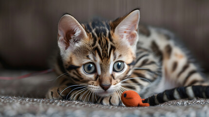 Naklejka premium Bengal Kitten with Toy Mouse