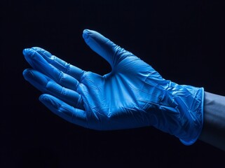 Blue glove for protection against germs or cold weather.