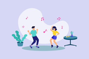 teenagers dancing flat design vector
