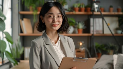 Fototapeta premium The woman with clipboard
