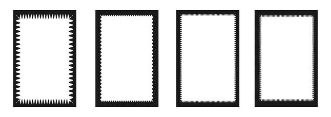  Stories frames set. Zigzag wavy edges, retro squiggle frames, psychedelic rectangles, photo frames, text boxes, tags, labels. Vector groovy shapes set. Wave and curvy borders