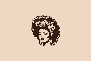 Logo design of a beautiful afro style woman. 