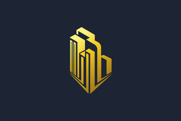 Logo design of a golden city skyline. 