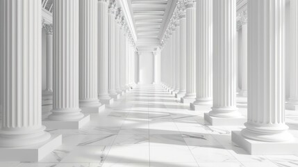 3d rendering white corridor pillars background,Marble pillars building detail. Generative AI
