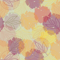 Contemporary Flowers and Leaves Painting ,Seamless Hand Drawn Pattern Delicate multicolored flowers and tropical leaves on pastel background.