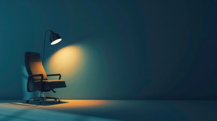 A banner showing a vacant chair lit by a lamp. Graphic of job vacancies and staff hiring. Generative AI