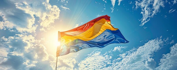 Seychelles flag flying against a sunny sky