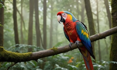 Obraz premium A colorful parrot perched on a tree branch.