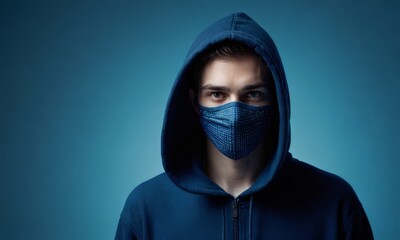 Man wearing a blue hoodie with a blue mask