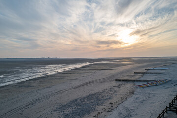 sundown at the coast of the north sea in france