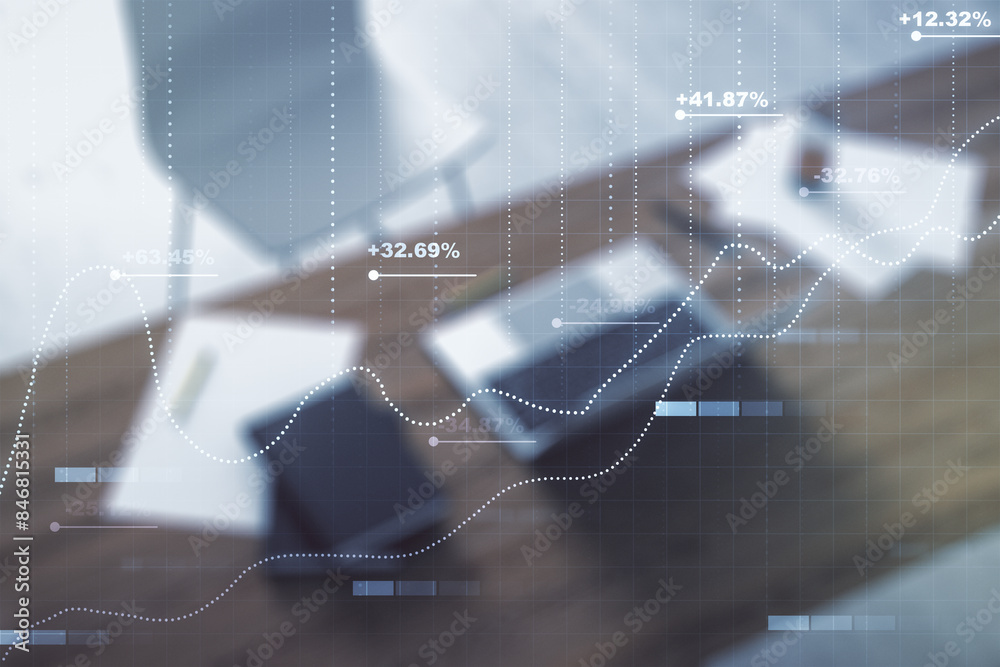 Aufkleber abstract creative analytics data spreadsheet and modern desktop with pc on background, analytics and