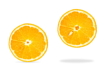 Orange slices with shadow isolated on white background.
