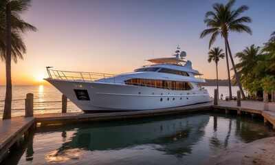 Obraz premium A Large White Boat Docked at a Marina