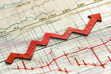 Upward curving arrow symbolising financial growth. Generative Ai