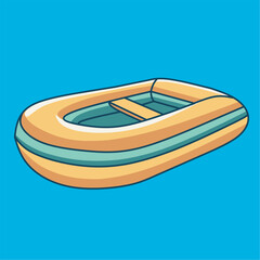 Yellow Rubber boat isolated on blue background, vector art