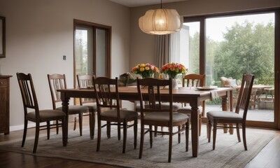 Fototapeta premium A Beautiful Dining Room with a Table and Chairs