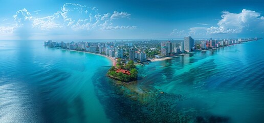Obraz premium Aerial View of a Beach and City Skyline
