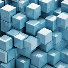 Fototapeta premium Abstract geometric cubes in blue, isolated on transparent background - 3D render