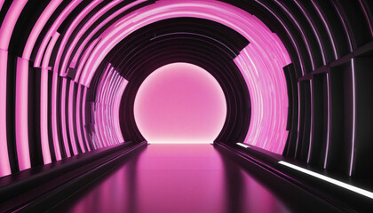 Naklejka premium 3D neon rainbow arch shines brightly against a geometric black background