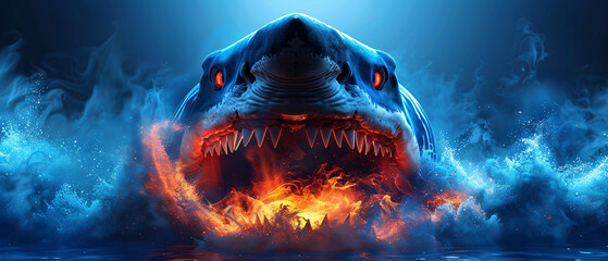 Fire breathing shark emerges from the depths of the ocean