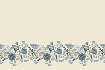 Tapestry floral pattern vintage ethnic modern embroidery texture boho design vector illustration hand drawn flower motif branches leaves wallpaper seamless background border.
