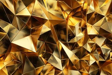 Luxurious golden geometric background with abstract polyhedral pattern and shiny metallic texture for modern design and futuristic elegance concept