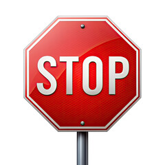 A classic red stop sign with a white border and white STOP text is isolated on a white background. Generative AI