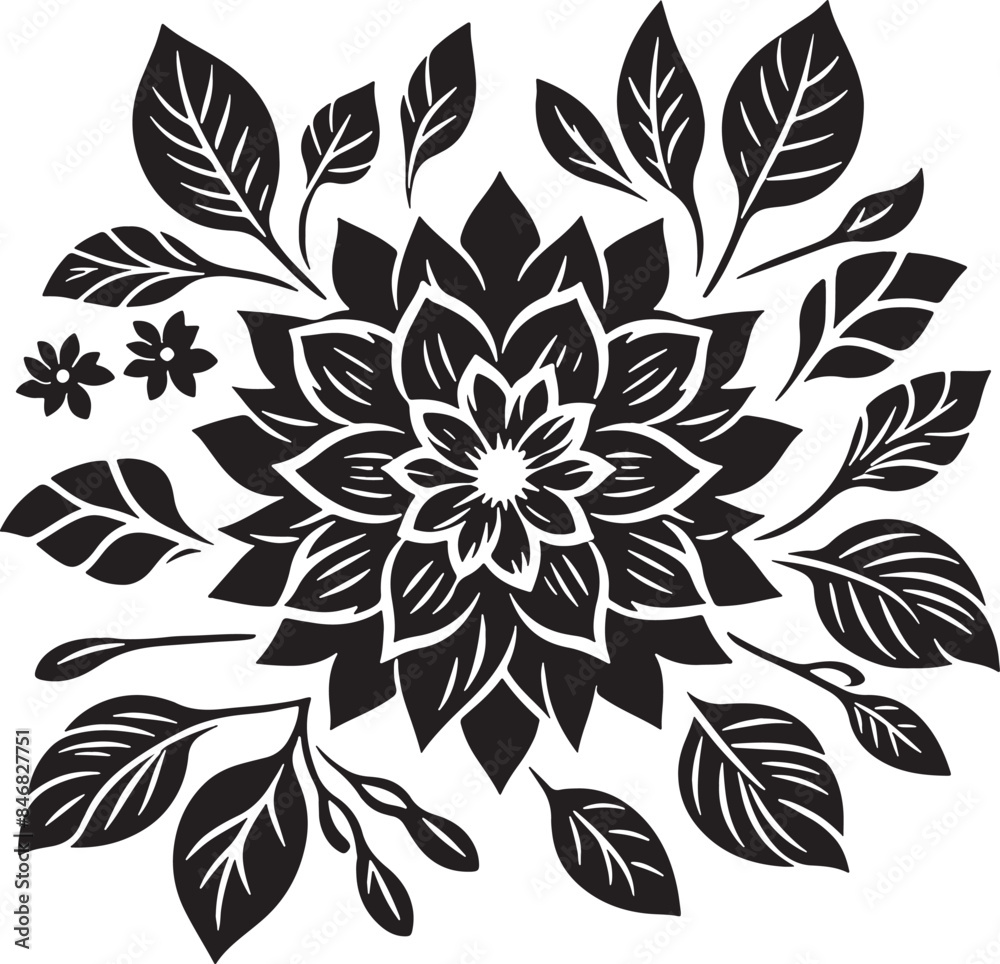 Wall mural Black Flower Silhouette Vector Illustration Editable on Transparent Background - Wall murals