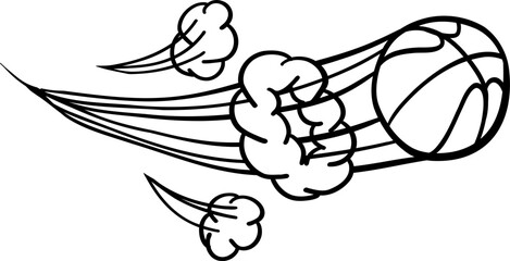 Doodle sports ball trajectory rebound. Basketball Vector Illustration. Line art style isolated on white background