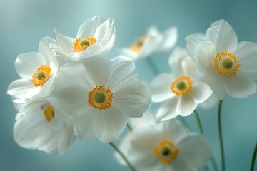 Nine white daisies with yellow centers