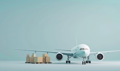 Cargo plane at airport with parcels for delivery. Ideal for logistics, transportation, and freight services industry-related visuals.