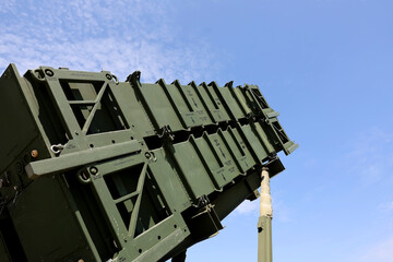 Patriot surface-to-air missile system of the Romanian Army is presented to the public at a military...