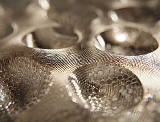 Close-up of a metallic object with holes in it, possibly silverware or utensils