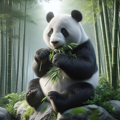giant panda eating bamboo ai generative 