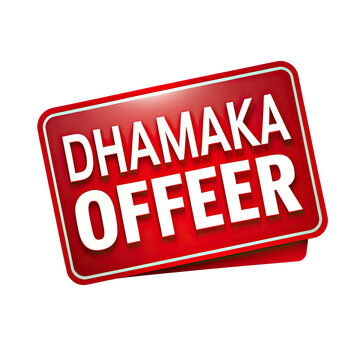 A red and white sign with the text Dhamaka Offer is isolated on a white background. The sign is a simple graphic, perfect for advertising a special offer. Generative AI