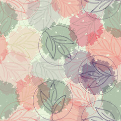 Contemporary Flowers and Leaves Painting ,Seamless Hand Drawn Pattern Delicate multicolored flowers and tropical leaves on pastel background.