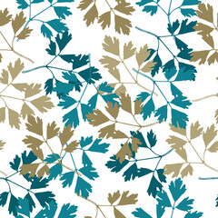 Flying Watercolour Leaves Seamless Background.  digital drawing and watercolor texture. background for textile decor and design.